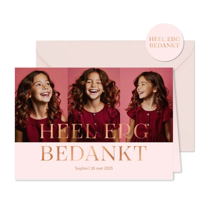 Communie fotokaart bedankt met koperfolie