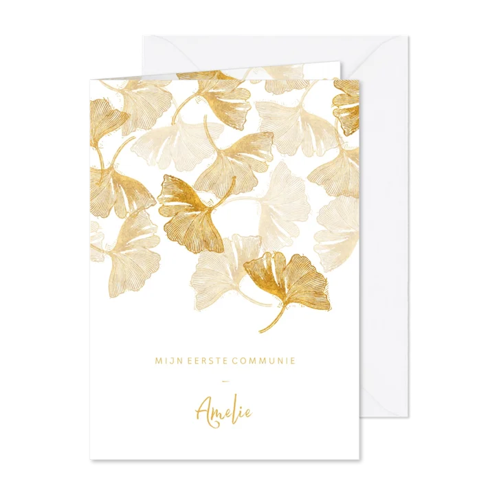 Communie uitnodiging ginkgoblad stempel foto binnen