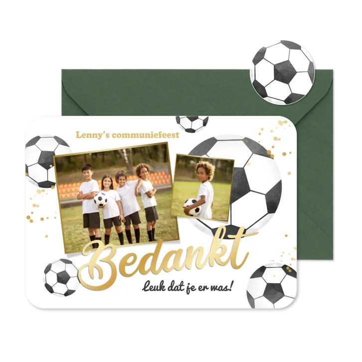 Communiefeest bedankkaart voetbal thema goud foto's