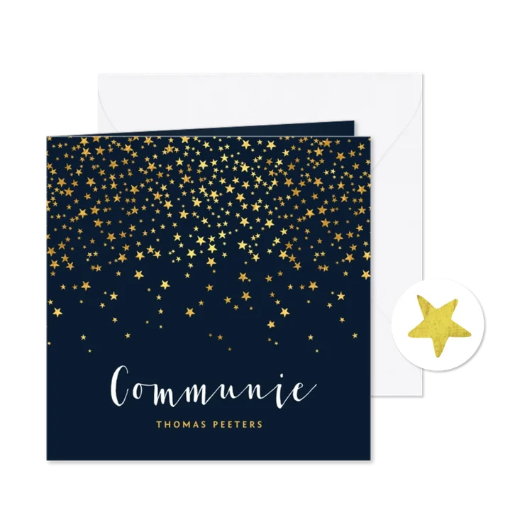 Communiefeest uitnodiging jongen stijlvol goud sterren