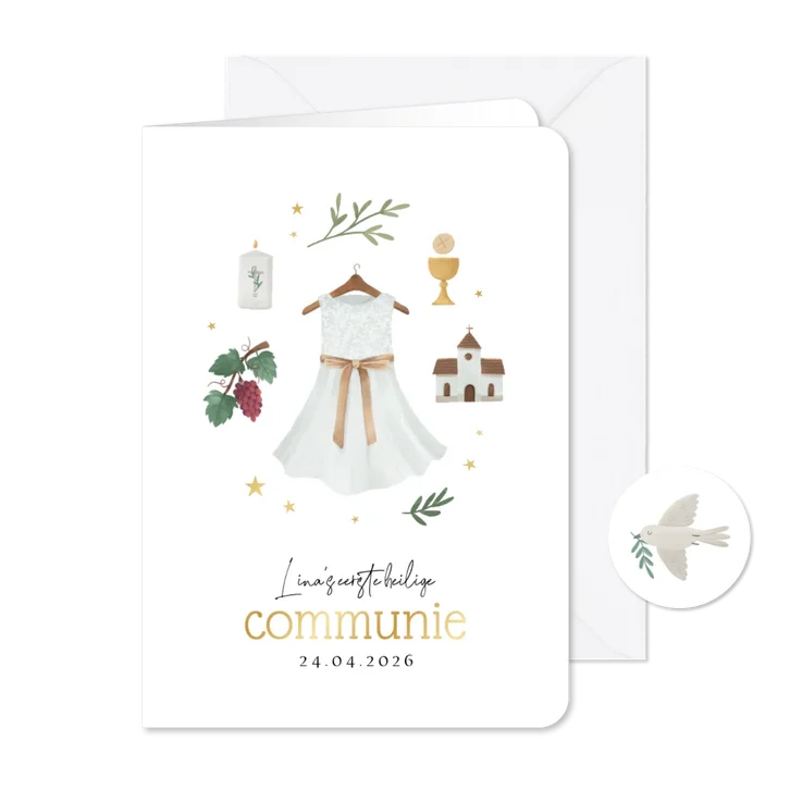 Communiekaart uitnodiging christelijk jurk kerk sterren