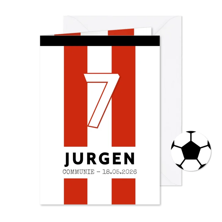 Communiekaart voetbalshirt gestreept rood wit