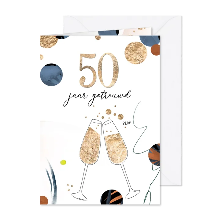 Confetti huwelijk jubileum 50 jaar uitnodiging goud look
