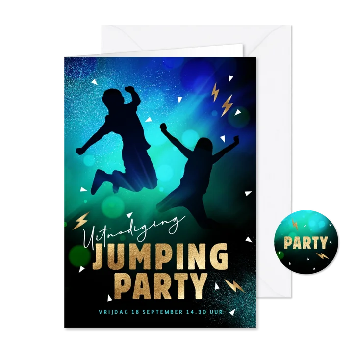 Coole uitnodiging kinderfeestje jumping party jongen meisje