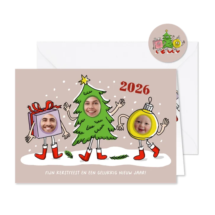 Dansende kerstbal kerstboom en kerstkado fotocollage