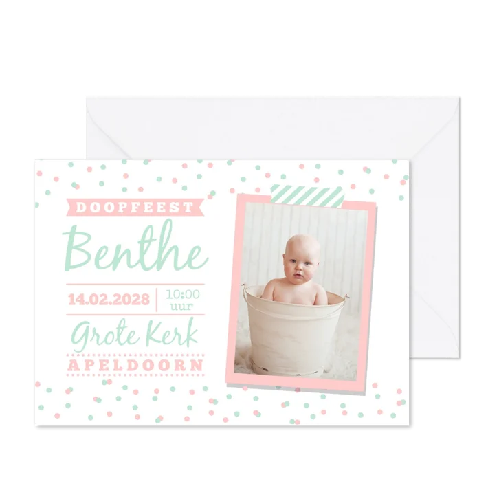 Doopkaart mint roze meisje foto