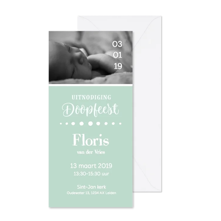 Doopkaartje - langwerpig uitnodiging doopfeest