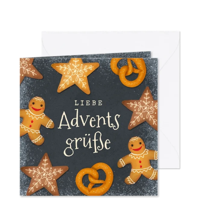 Duitse advent wenskaart met kerstkoekjes