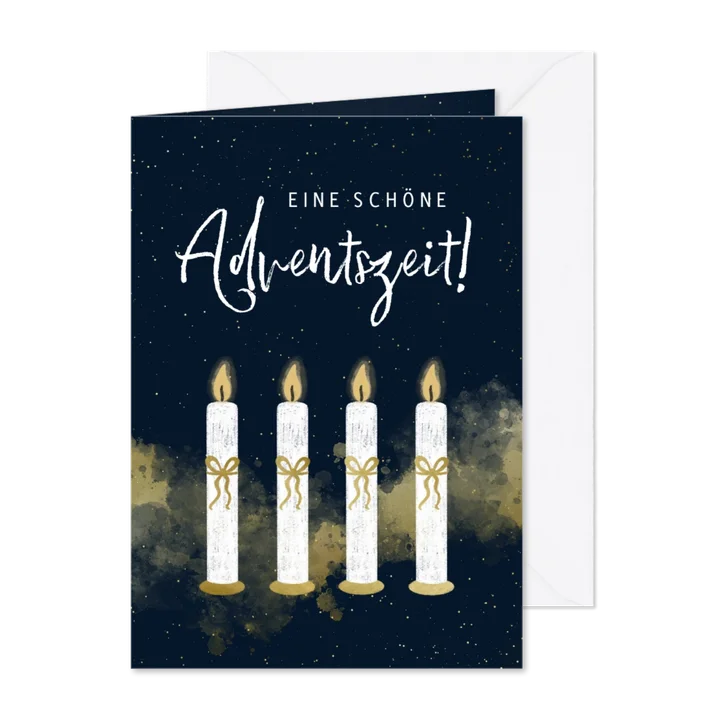 Duitse adventskaart vier kaarsen met strik