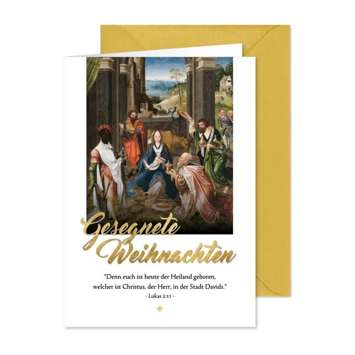 Duitse Christelijke Kerstkaart 'Aanbidding der Wijzen'