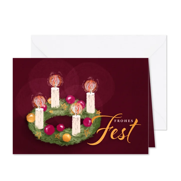 Duitse kerstkaart met klassieke adventskrans