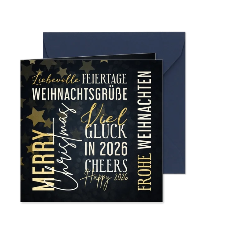 Duitse kerstkaart met tekst in goudlook