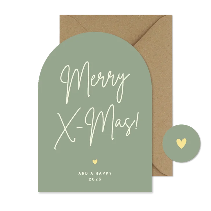 Eenvoudig minimalistisch kerstkaartje Merry X-mas boogvorm