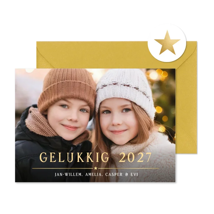 Eenvoudige nieuwjaarskaart met eigen foto en 2027