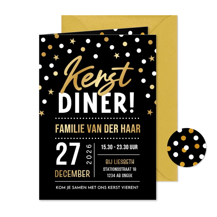 Feestelijke uitnodiging familie kerstdiner confetti