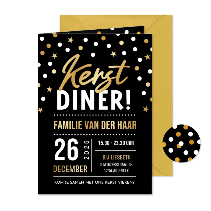 Feestelijke uitnodiging familie kerstdiner confetti