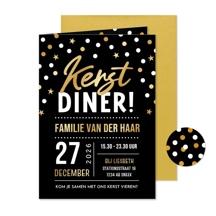 Feestelijke uitnodiging familie kerstdiner confetti