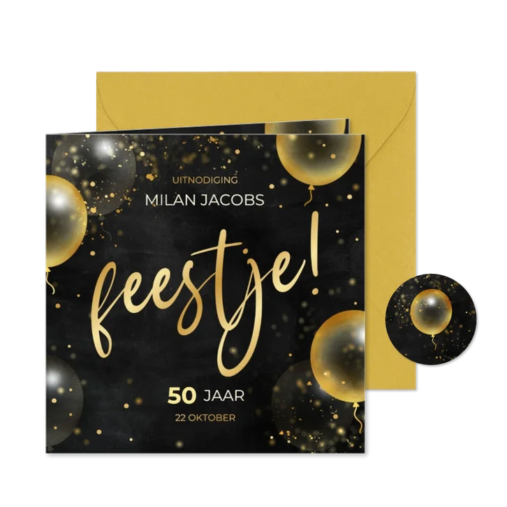 Feestelijke uitnodiging feestje met gouden ballonnen