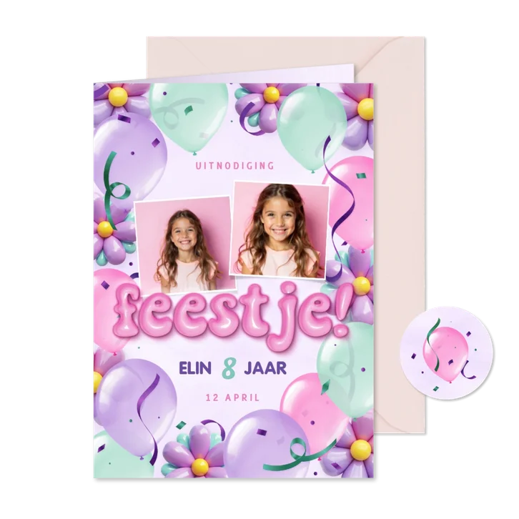 Feestelijke uitnodiging kleurrijke bloemen en ballonnen