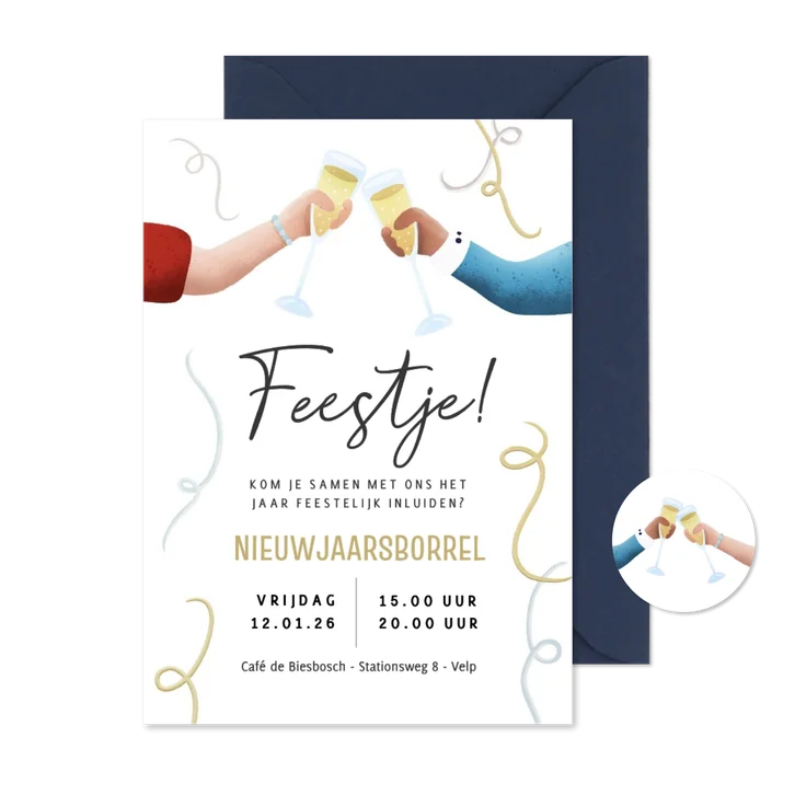 Feestelijke uitnodiging nieuwjaarsborrel met champagne toost