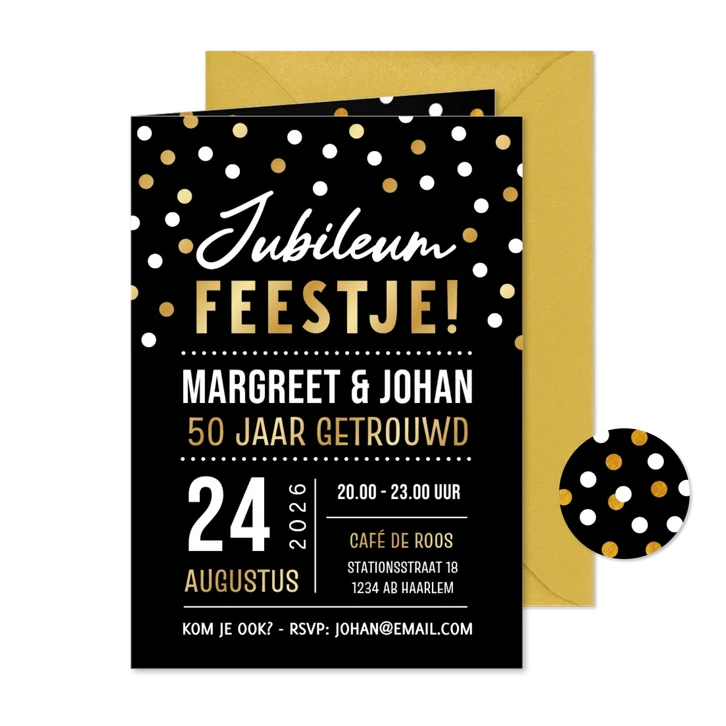 Feestelijke uitnodigingskaart jubileum feest met confetti