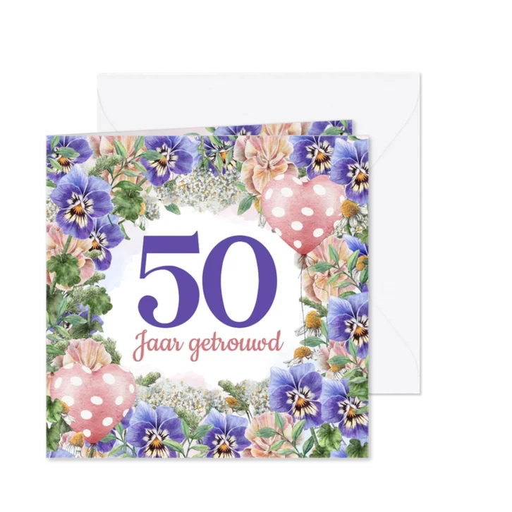 Felicitatiekaart huwelijksjubileum 50 jaar met bloemen