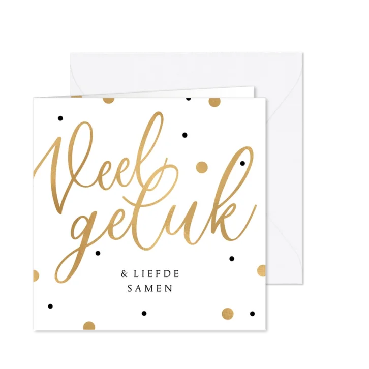Felicitatiekaart veel geluk huwelijk trouwen goud confetti