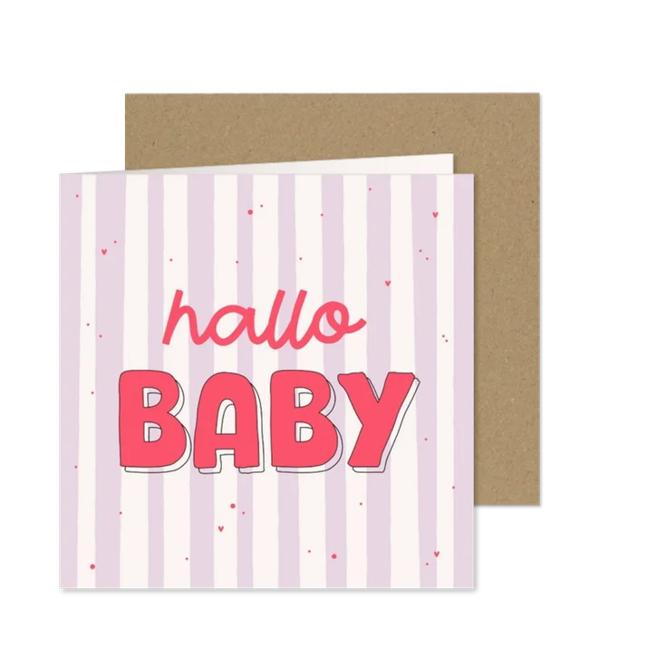 Felicitatiekaartje roze hallo baby gestreept hartjes
