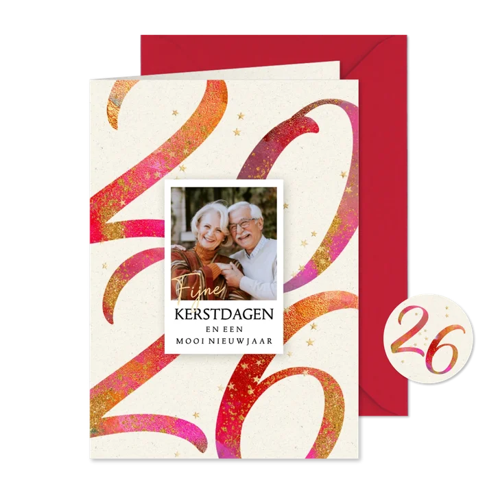 Foto kerstkaart geschreven 2026 rood
