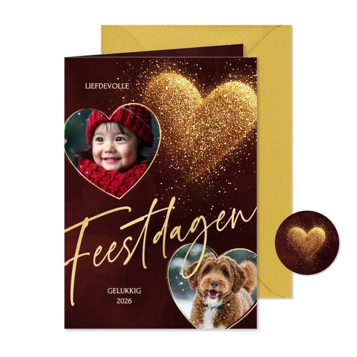 Foto kerstkaart met sprankelend hart van glitters