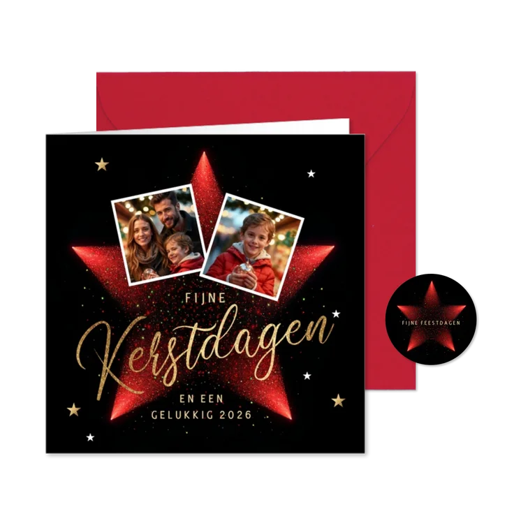 Foto kerstkaart rode kerstster