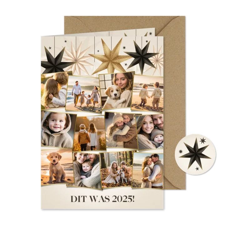 Fotocollage nieuwjaarskaart terugblik kerstster 12 foto's