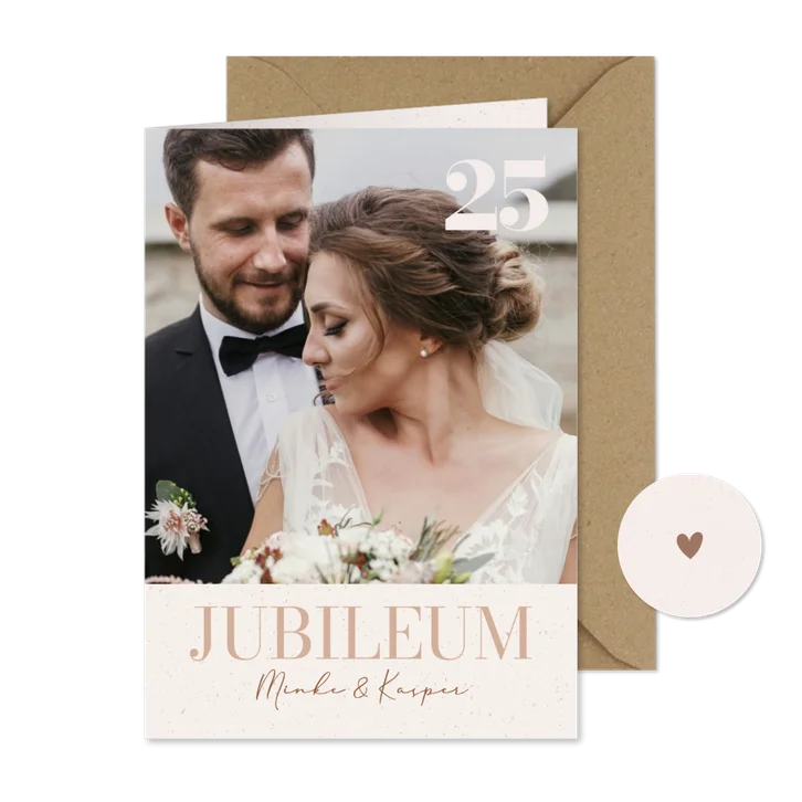 Fotokaart huwelijksjubileum met beige papiertextuur