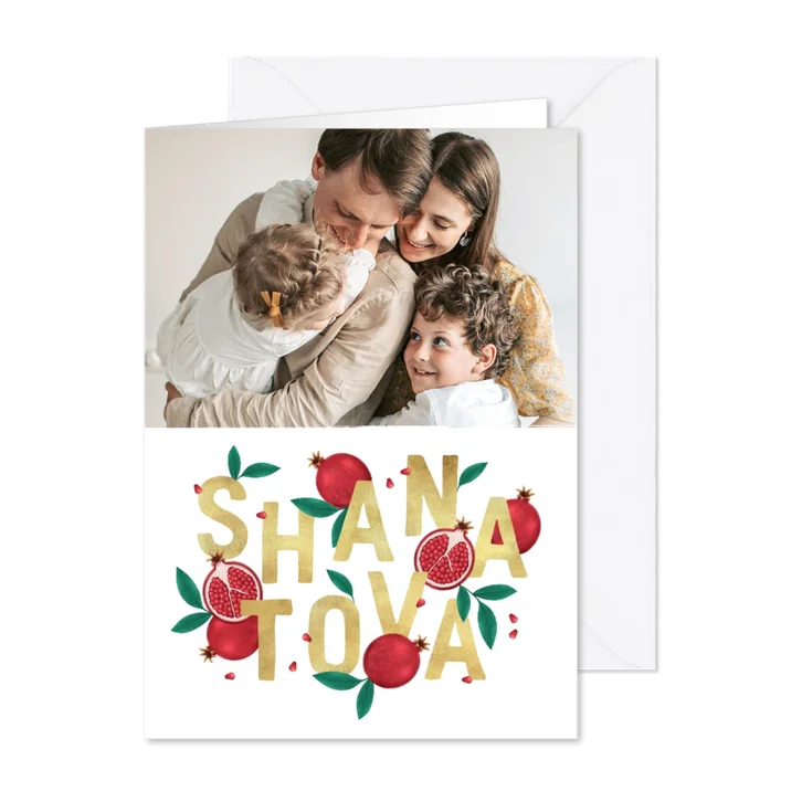 Fotokaart shana tova joods granaatappel goud typografie