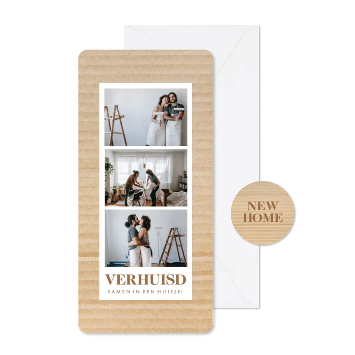 Fotostrip verhuiskaart samenwonen met karton