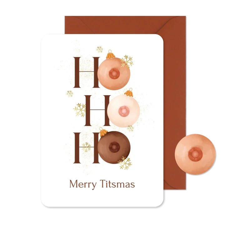 Foute kerstkaart ho ho ho tieten tits sneeuw goud