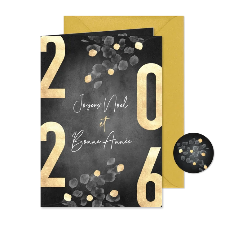 Franse kerstkaart zwarte eucalyptus aquarel