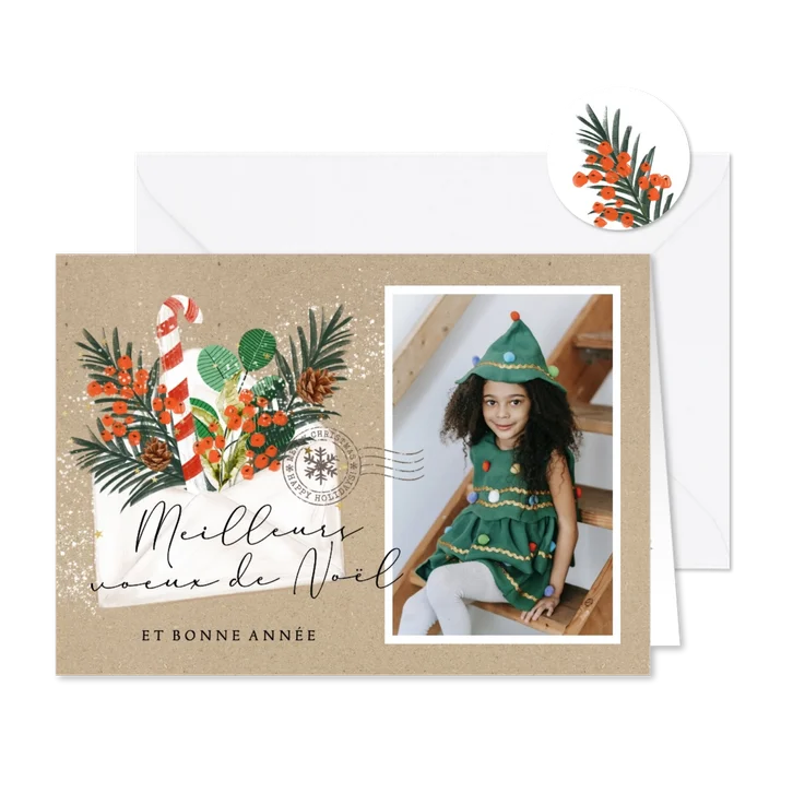 Franse nieuwjaarsgroet envelop kersttak foto stempel
