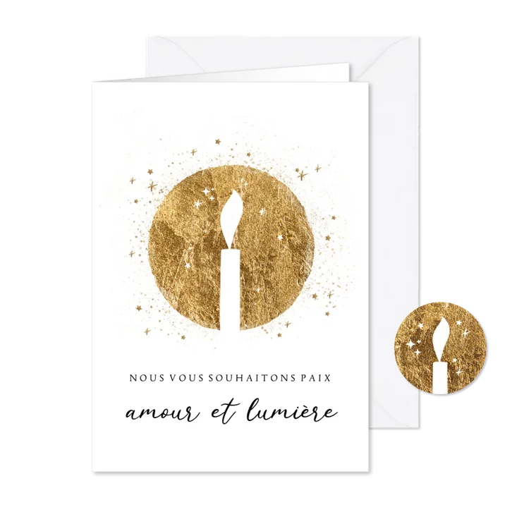 Franse nieuwjaarskaart goudlook licht kaars sterren spetters