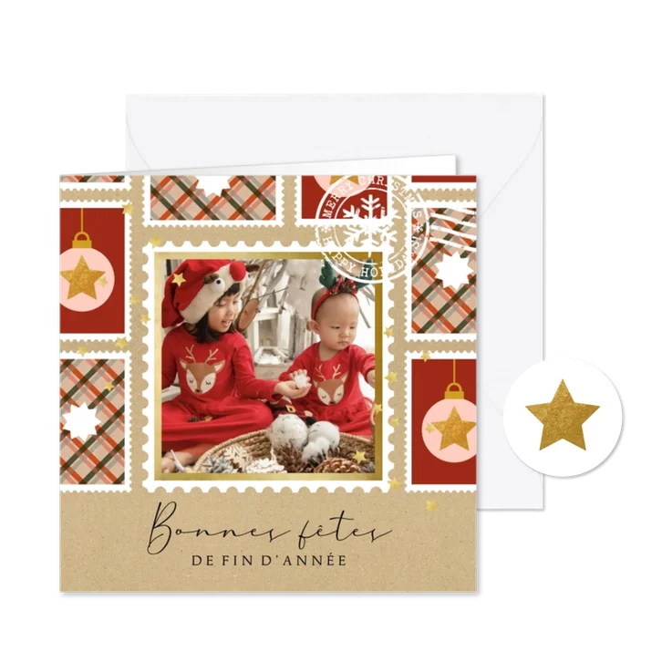 Franse nieuwjaarskaart illustratie postzegels stempel 