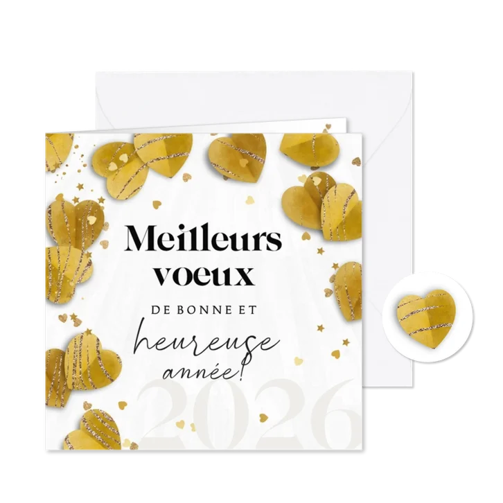 Franse nieuwjaarskaart met hartjes confetti goudlook