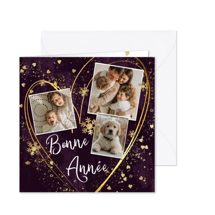 Franse nieuwjaarskaart met sterretjes hart en spetters goud