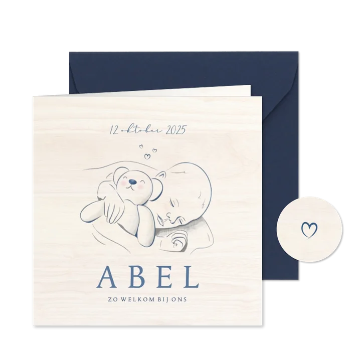 Geboorte houtlook realistische illustratie baby met beertje