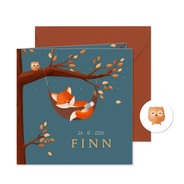 Geboorte jongen bosdieren stijlvol vosje in hangmat in boom