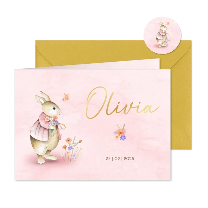 Geboorte meisje vintage konijntje met bloemen