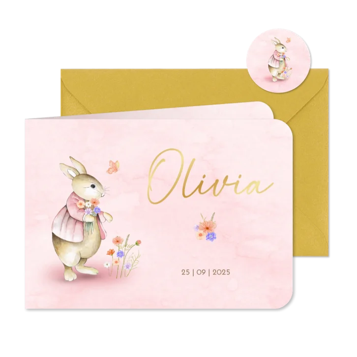 Geboorte meisje vintage konijntje met bloemen