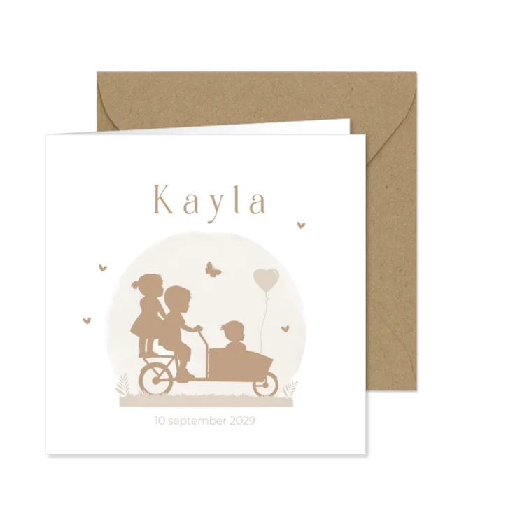 Geboortekaart bakfiets broer met zusje