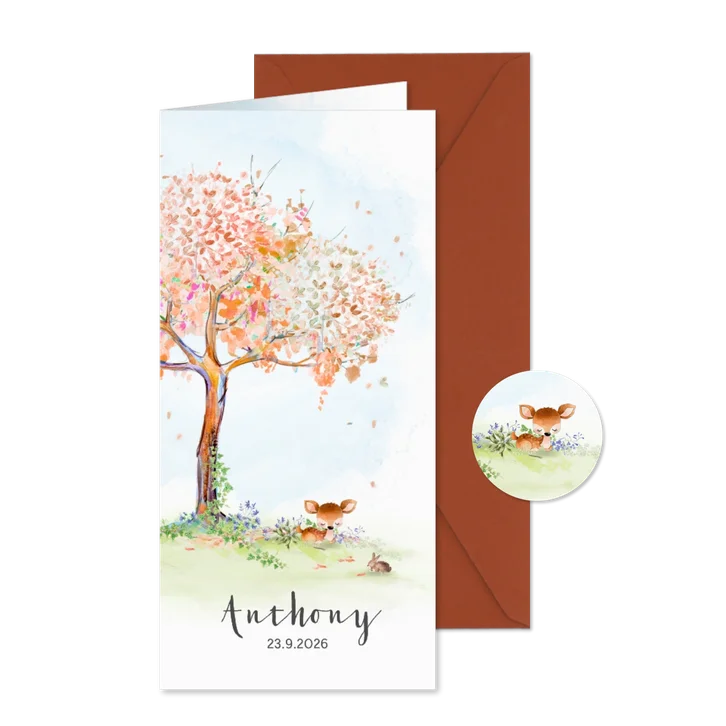 Geboortekaart hertje - herfstboom