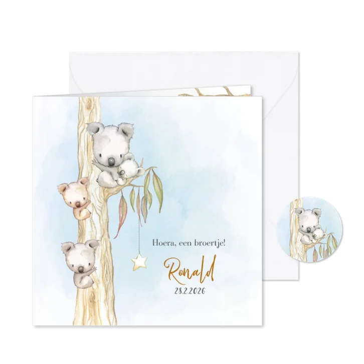 Geboortekaart koala-jongen met broertje en/of zusje