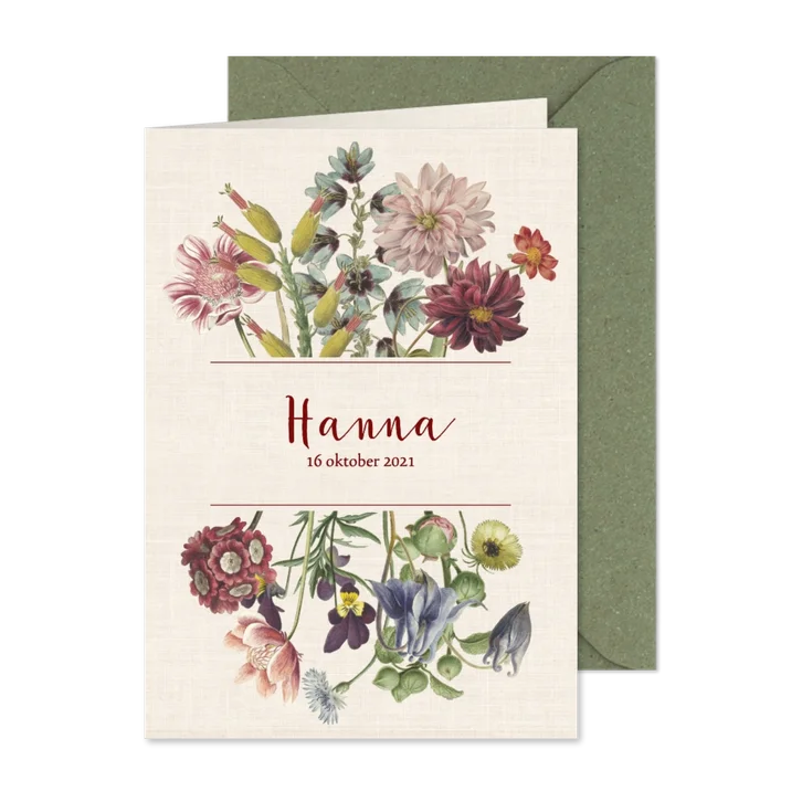 Geboortekaart met pastelkleurige vintage bloemen